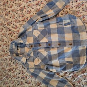 Blue and White Plaid Button-Up Shirt